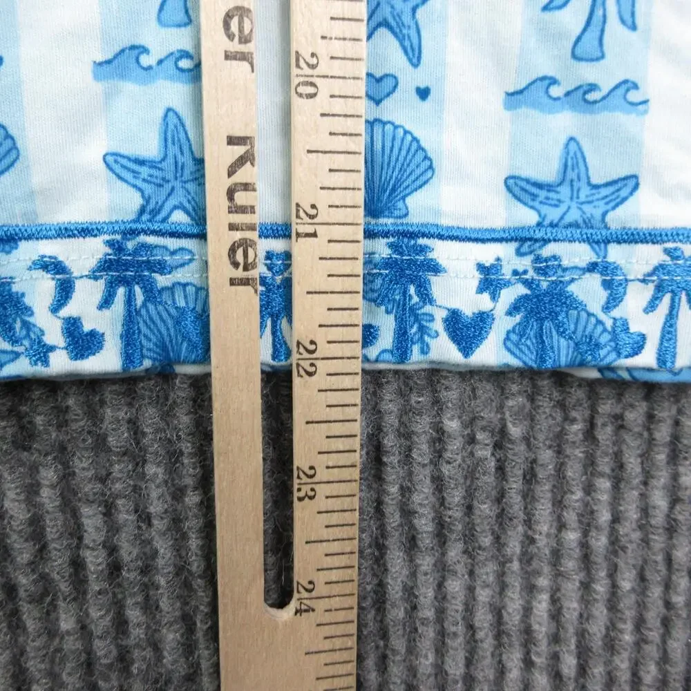 PINK Pajama Top Womens 2XS Blue Striped Palm Puff 100% Supima Cotton Collared
